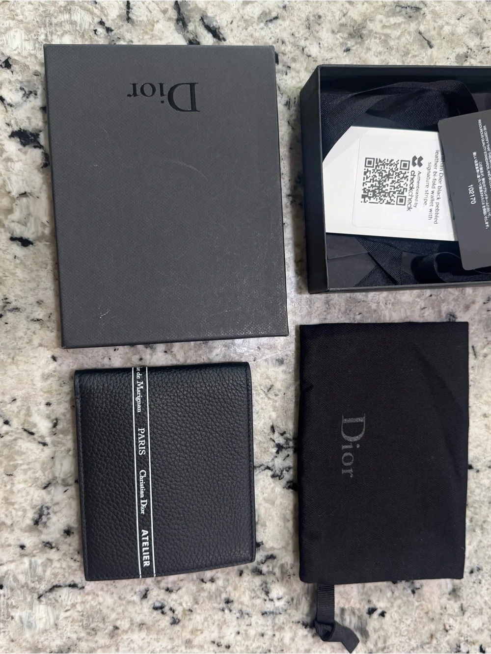 Rare Christian Dior Atelier Black Pebbled Leather Bi-Fold Wallet